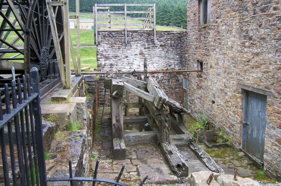 The water wheel and crushing mill at Killhope mine, Northumberland